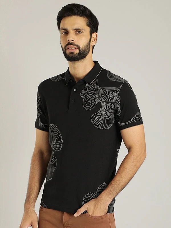 Indian Terrain Men's Half Sleeve Regular Fit Black Polo T-Shirt